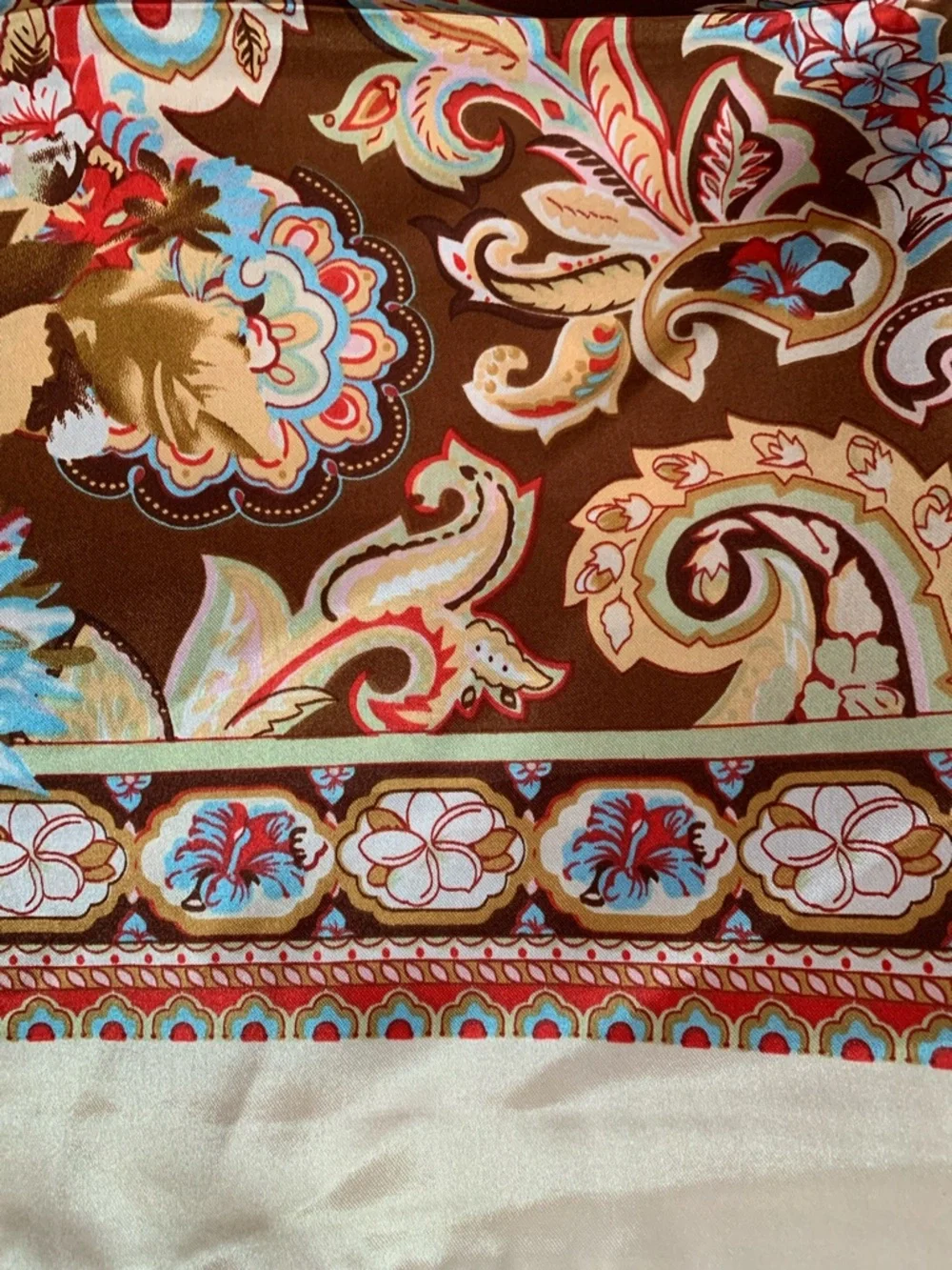 Burberry Brown Floral Paisley Silk Scarf with Blue Accents